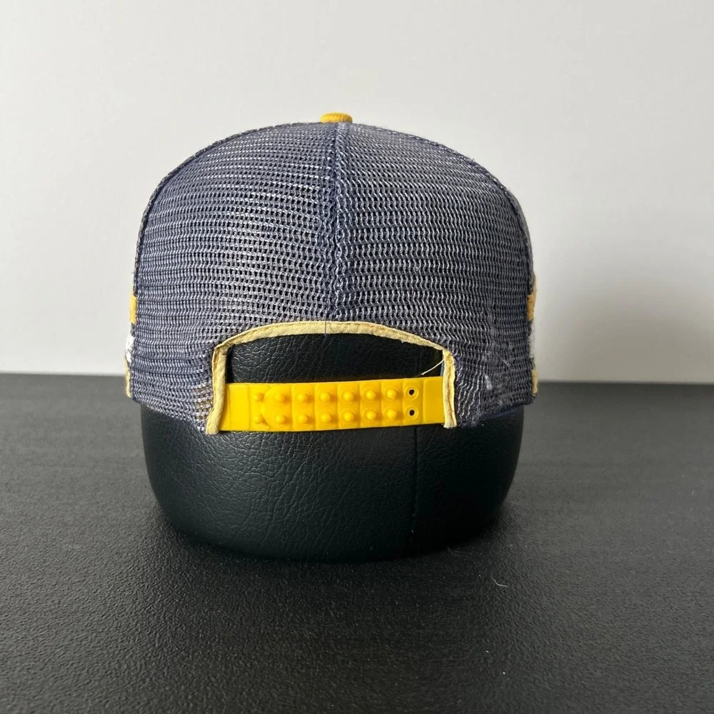 Vintage 80s Hobby World 3 Stripe Trucker Hat Cap Snap Back Adjustable Blue GR MI